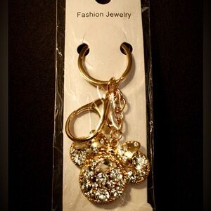 Gold Rhinestone Crystal Mouse Head Bag Charm Keychain NWT Sparkly Purse Charm ✨